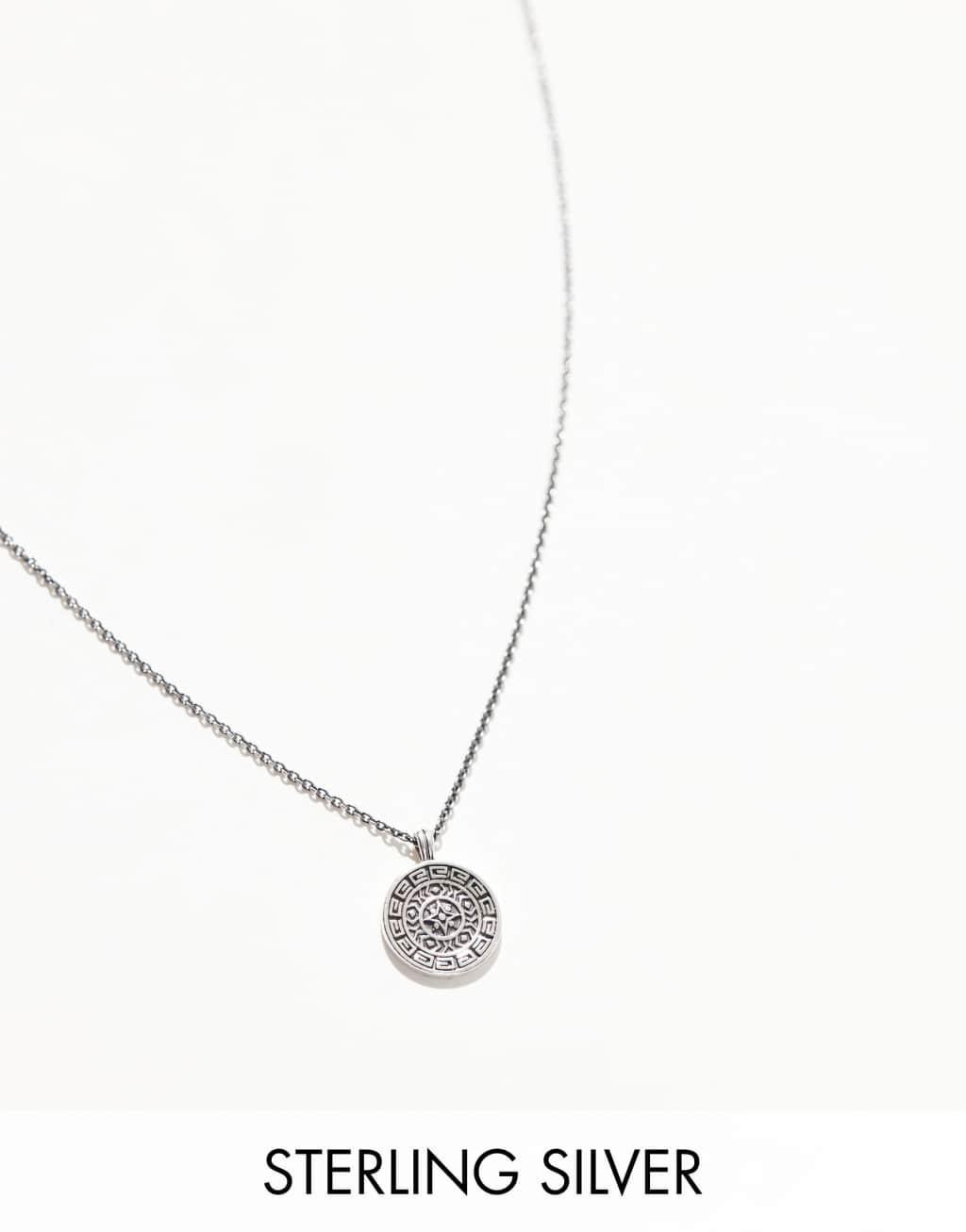 ASOS DESIGN sterling silver necklace with round embossed pendant Product Image