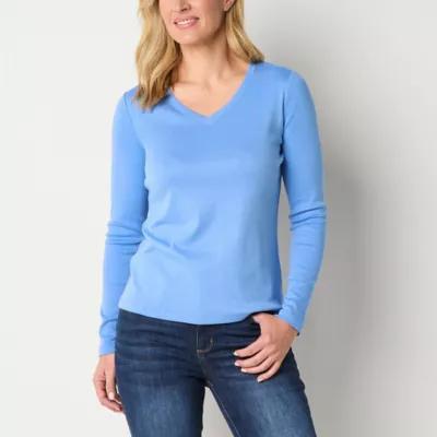 St. John's Bay Womens V Neck Long Sleeve T-Shirt Product Image