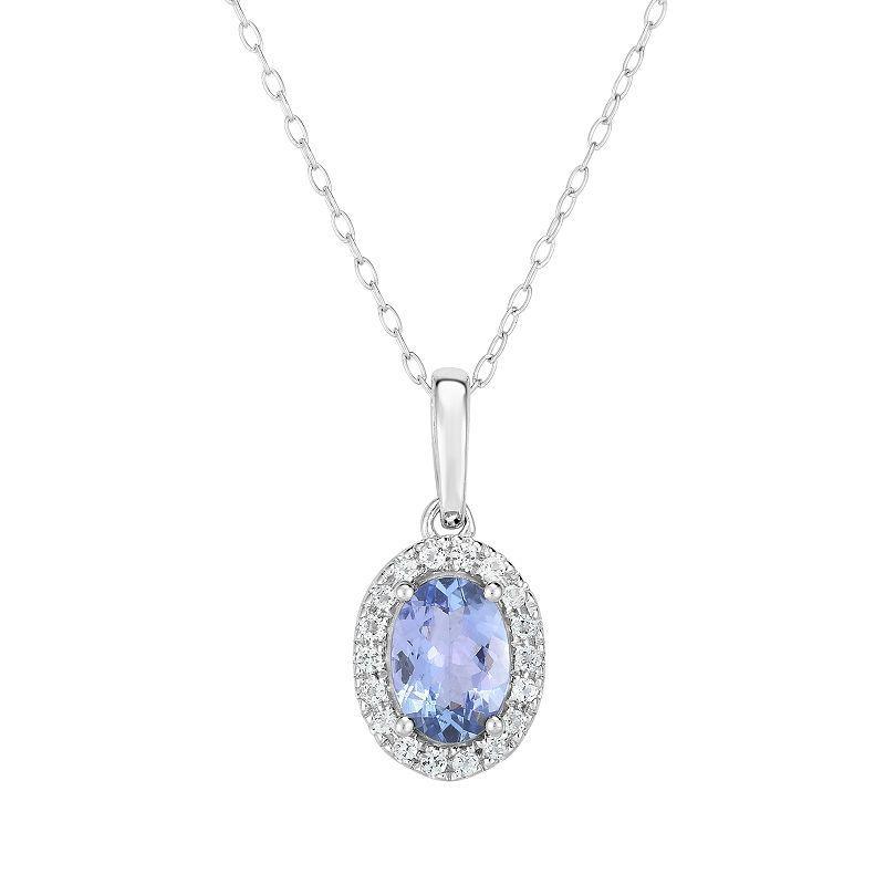 Sterling Silver Tanzanite & White Topaz Oval Halo Pendant Necklace, Womens Product Image