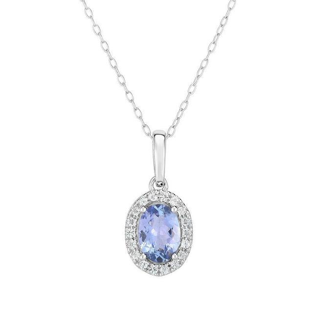 Sterling Silver Tanzanite & White Topaz Oval Halo Pendant Necklace, Womens Product Image