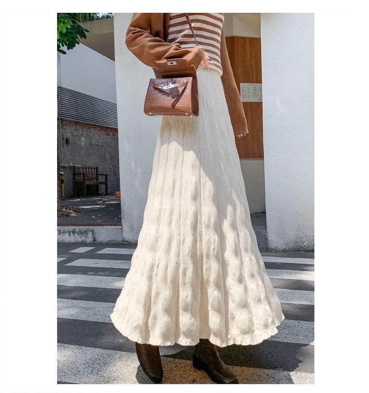 High Waist Plain Knit Maxi A-Line Skirt Product Image