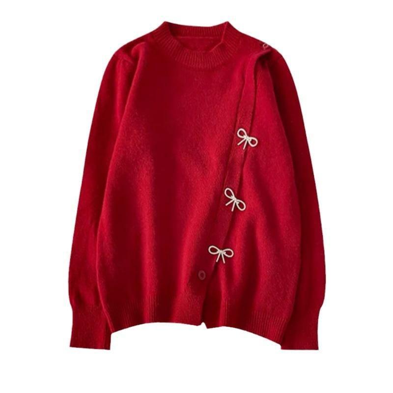 Long Sleeve Cold-Shoulder Bow Accent Loose-Fit Sweater Product Image