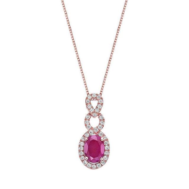 Gemminded 10k Rose Gold Tone Ruby & 1/5 Carat T.W. Diamond Pendant Necklace, Womens 10k Rsgold Product Image