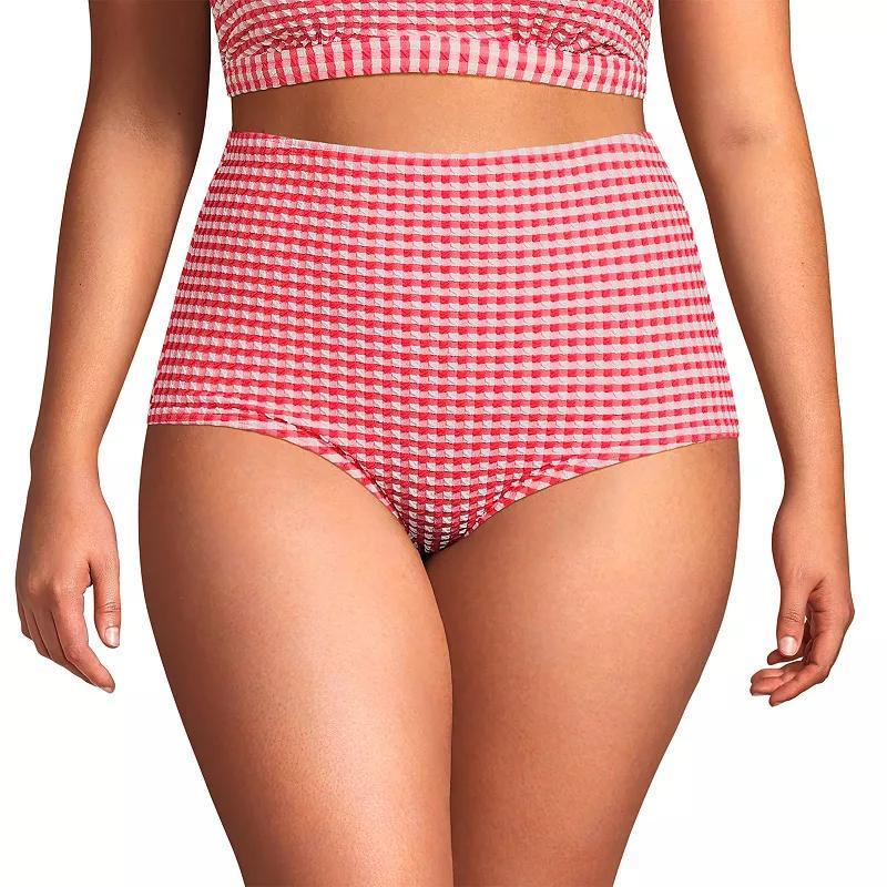 Plus Size Lands End Tummy Control Gingham Tugless High Waisted Bikini Bottoms, Womens Product Image