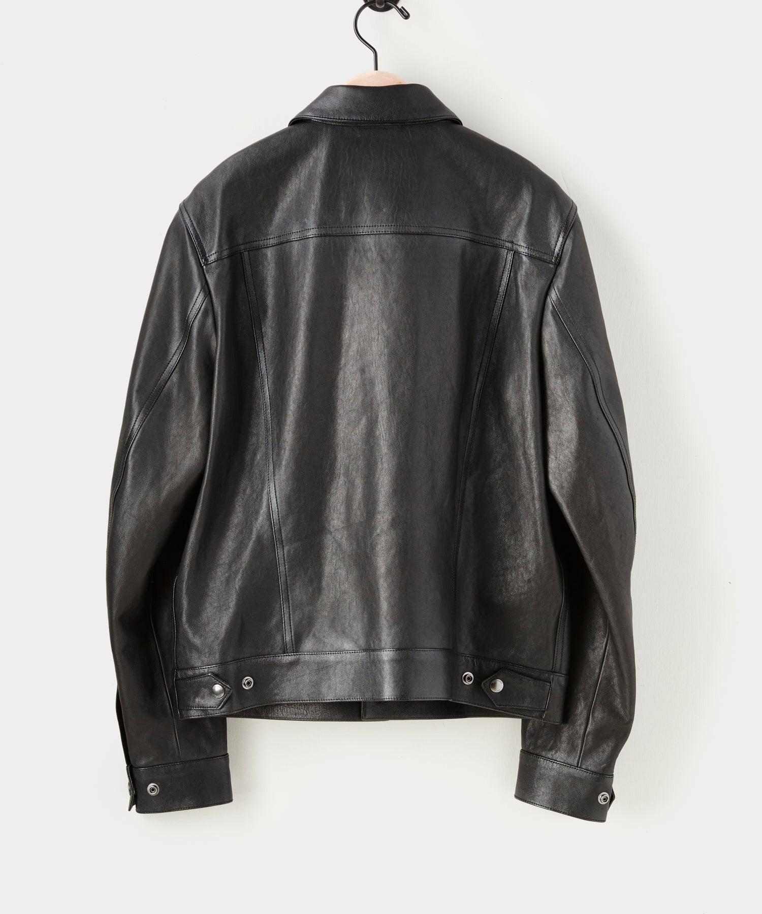 Italian Burnished Leather Dylan Jacket in Black Product Image