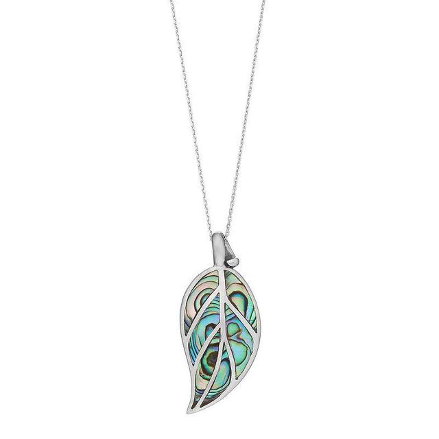 Sterling Silver Abalone Leaf Pendant Necklace, Womens Green Product Image