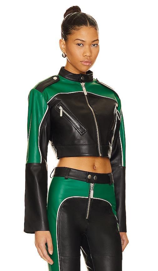 Cropped Moto Biker Leather Jacket Product Image