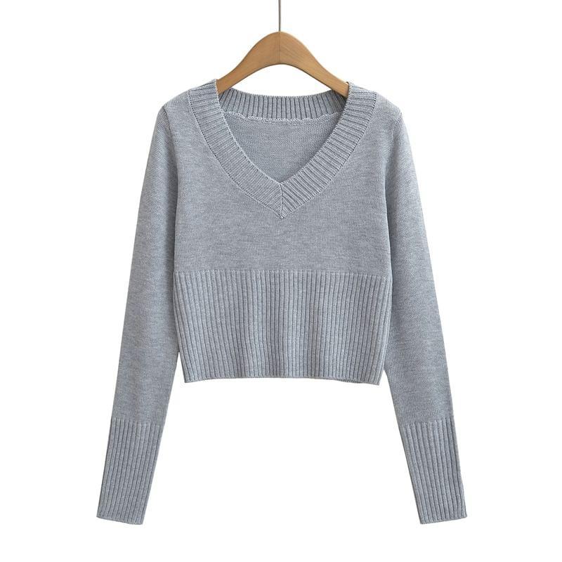 V-Neck Cropped Sweater Product Image