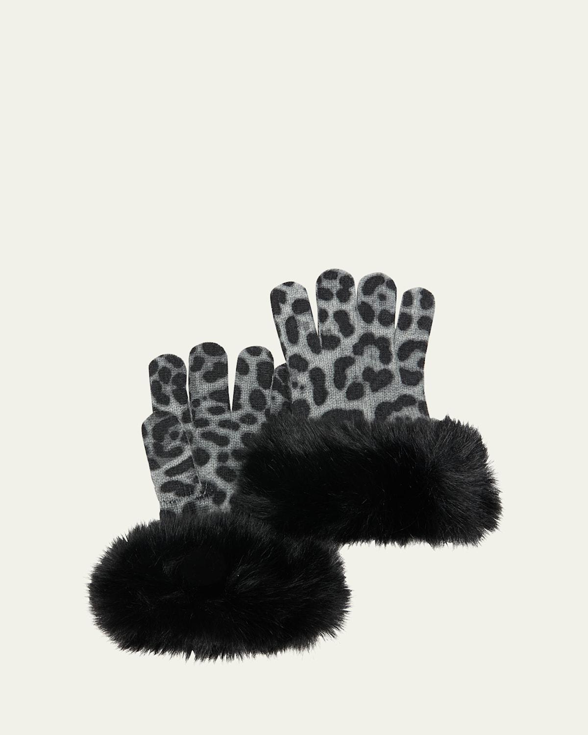 Leopard Print Cashmere Gloves w/ Faux Fur Cuffs Product Image