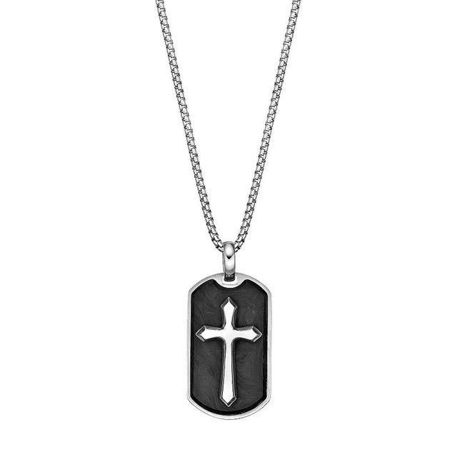 Mens LYNX Stainless Steel & Forged Carbon Biber Dog Tag Pendant Necklace Product Image