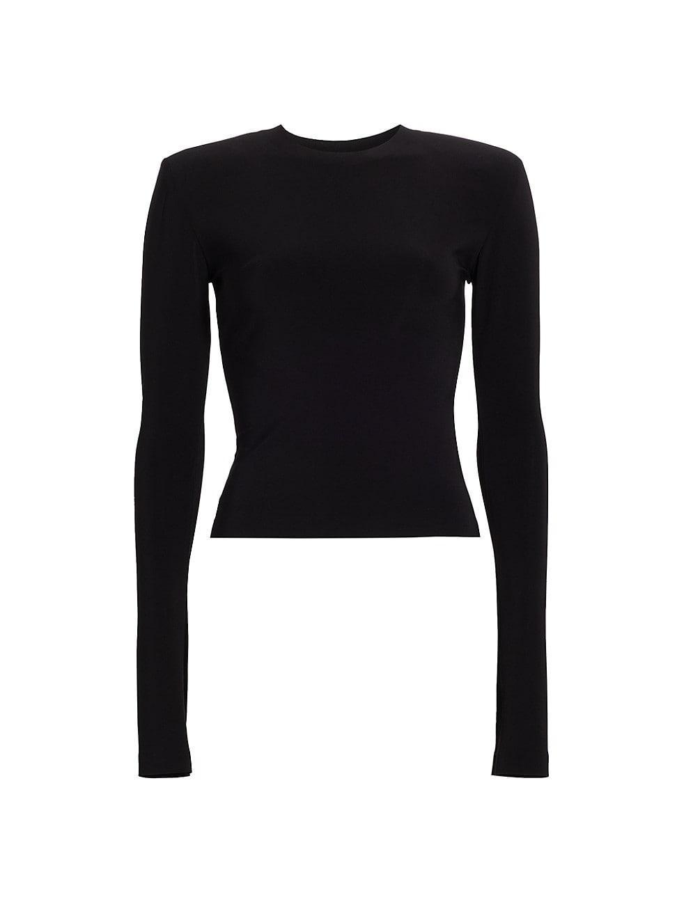 Norma Kamali Shoulder Pad Long Sleeve Crew Top Women's Clothing Product Image