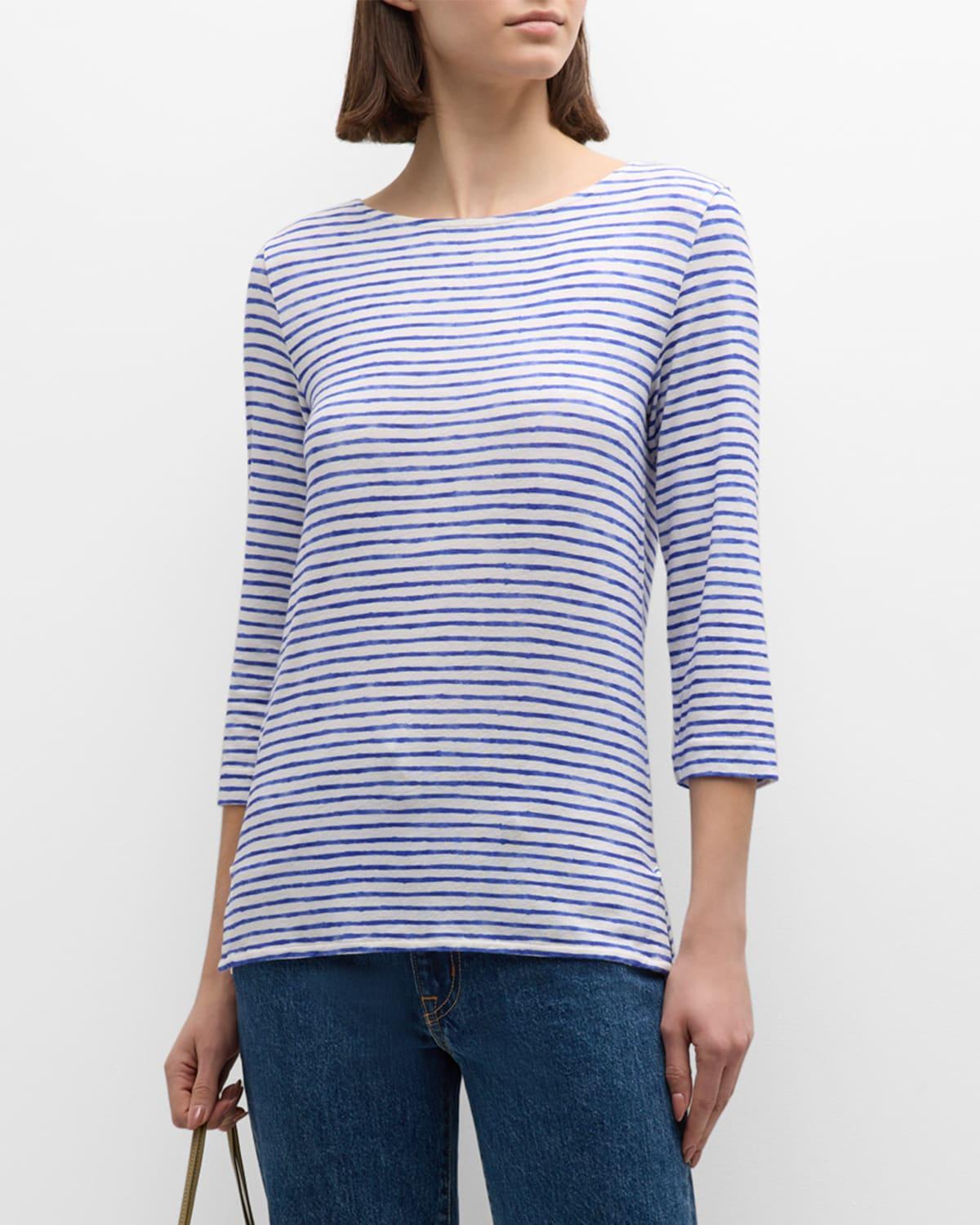 Striped 3/4-Sleeve Stretch Linen Tee Product Image