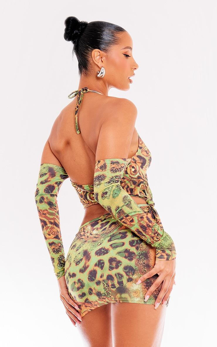 Green Butterfly Print Ring Detail Cut Out Long Sleeve Bodycon Dress Product Image