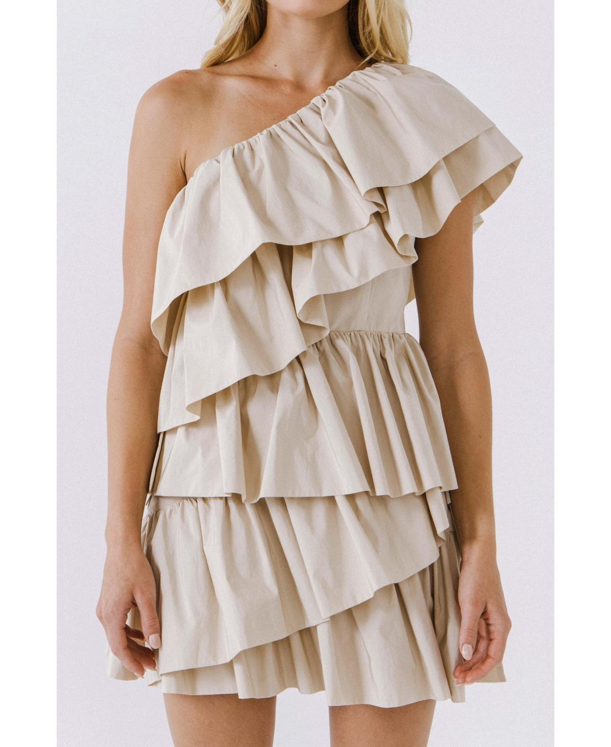 Womens One-Shoulder Ruffled Mini Dress Product Image