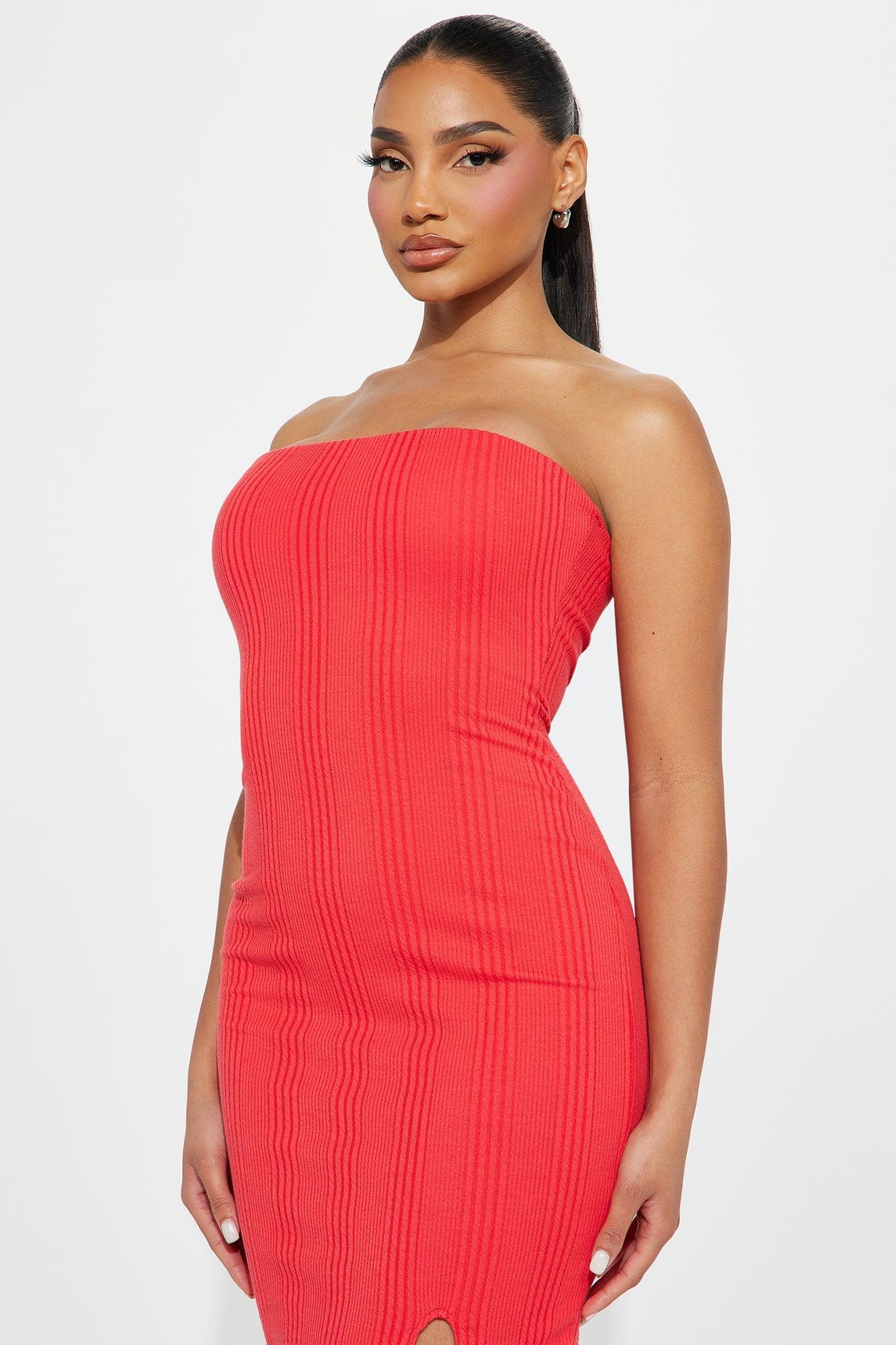 Hailey Textured Tube Midi Dress - Red Product Image