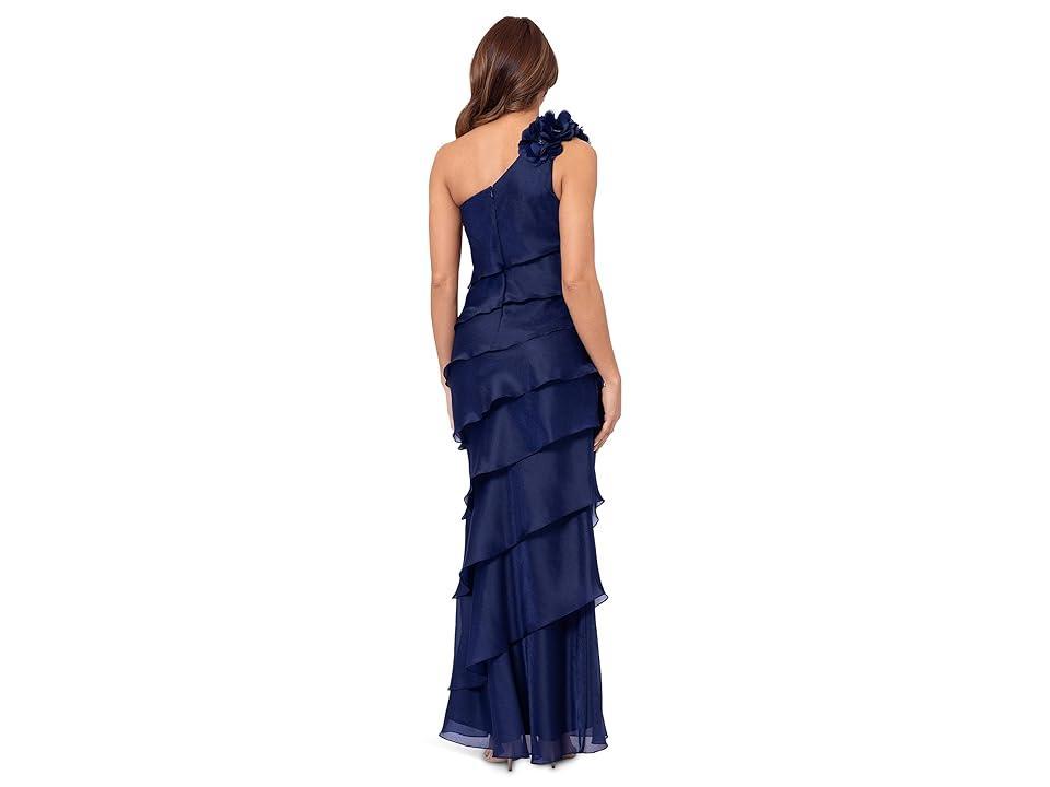 XSCAPE Long Metallic Organza Tiered One Shoulder Women's Dress Product Image