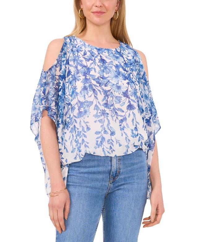 Sam & Jess Womens Printed Cold-Shoulder Cape-Sleeve Top Product Image