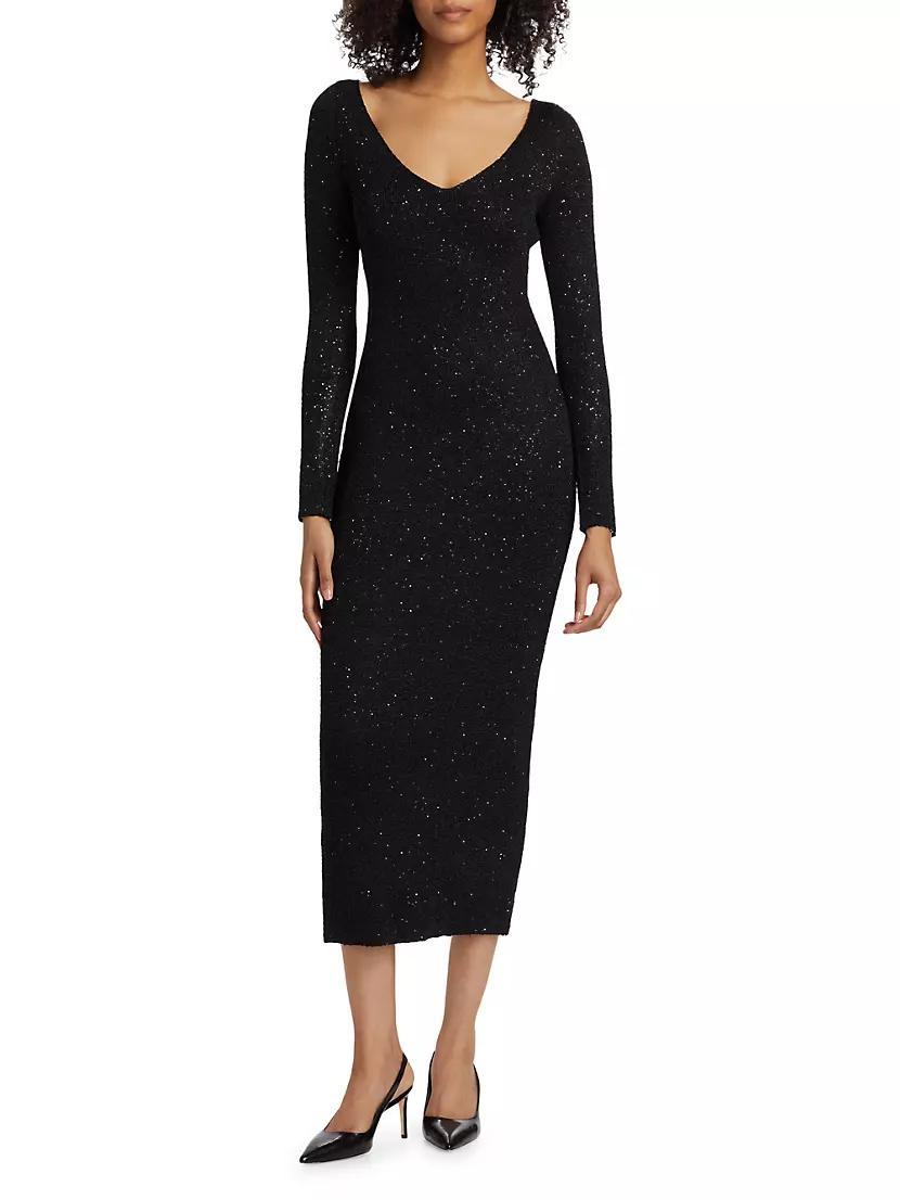 Sequin Knit V-Neck Midi-Dress Product Image