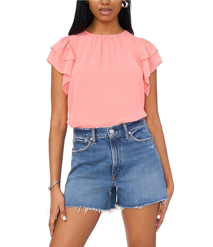 1. STATE Crew Neckline Flutter Short Sleeve Blouse Product Image