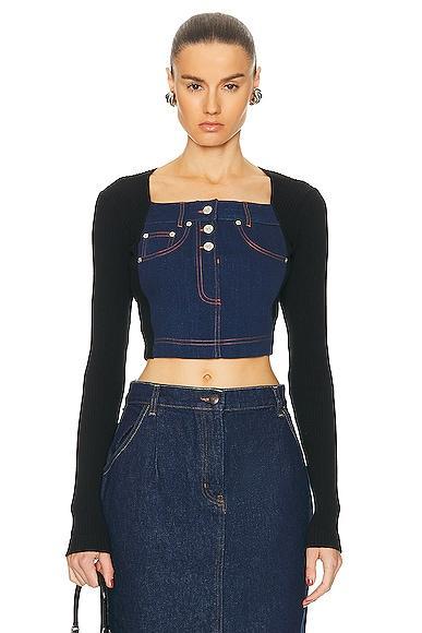 Moschino Jeans Recycled Cotton Rib Top in Blue Product Image