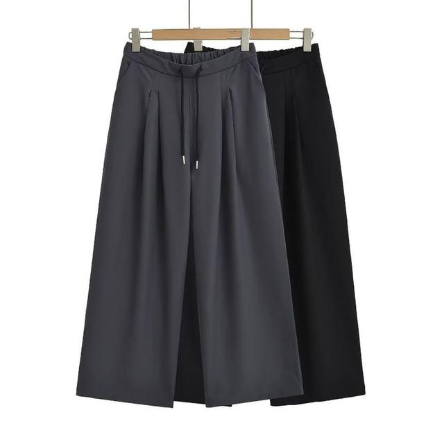 Drawstring Waist Plain Wide Leg Pants Product Image