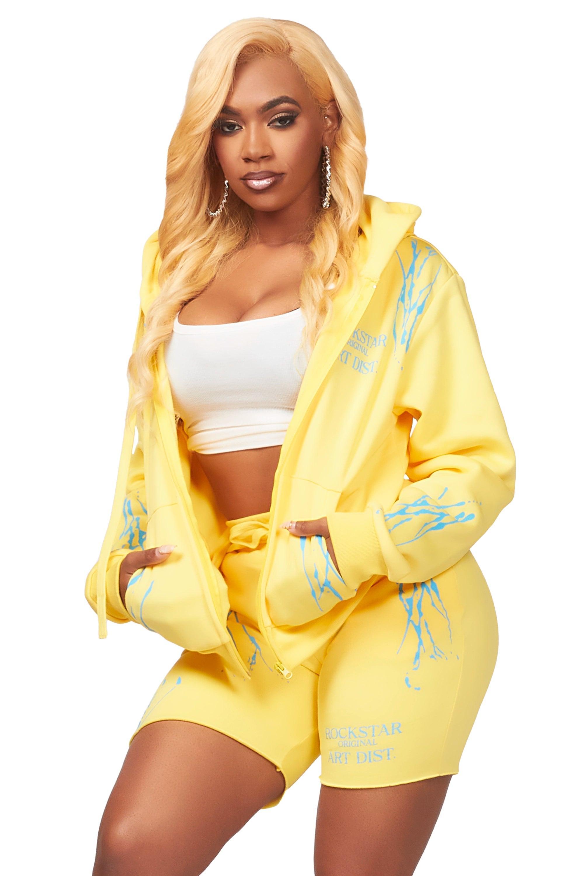 Destinee Yellow Zip Up Short Set Female Product Image