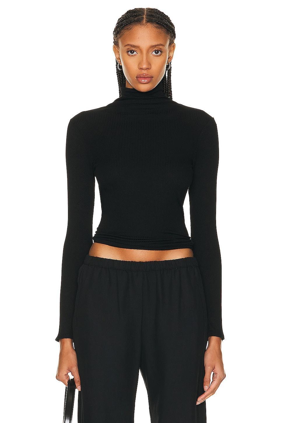 Enza Costa Silk Cashmere Rib Slim Long Sleeve Turtleneck Top Grey. (also in ). Product Image