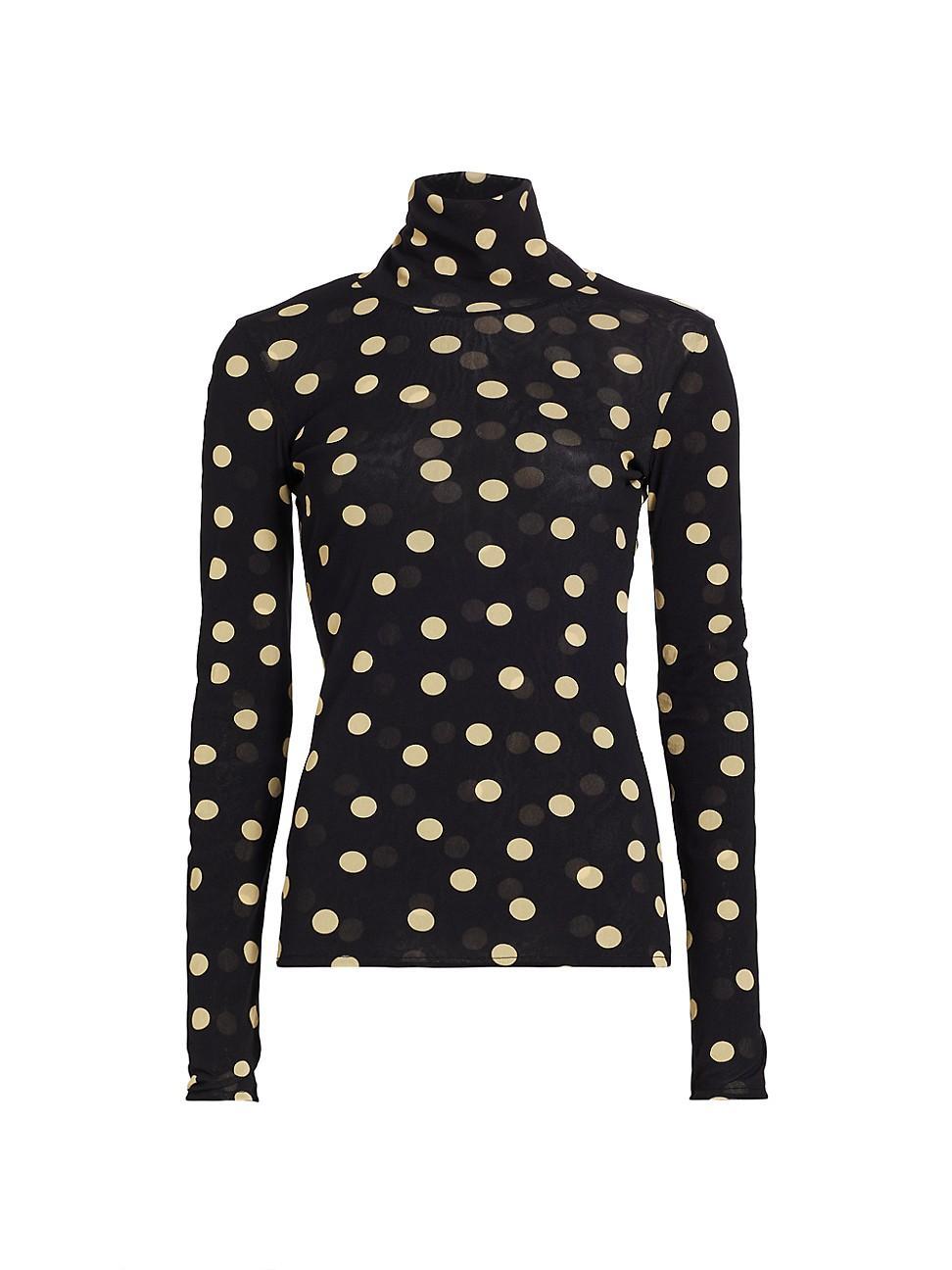 Womens Polka-Dot Mesh Blouse Product Image