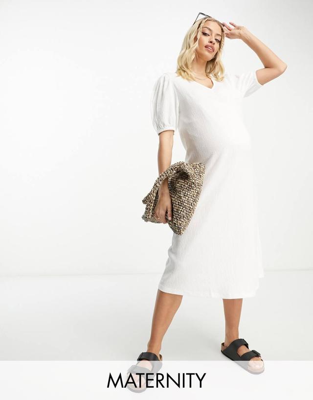 Mamalicious Maternity v neck midi dress in white  Product Image