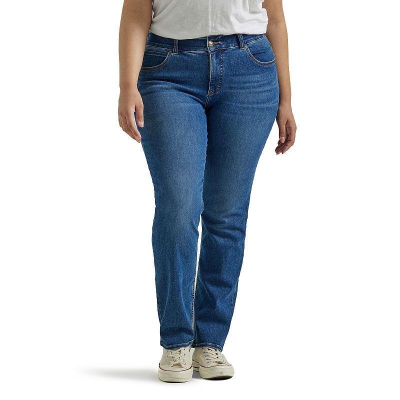 Plus Size Lee Flex Motion Straight-Leg Jeans, Womens Blue Sheen Product Image