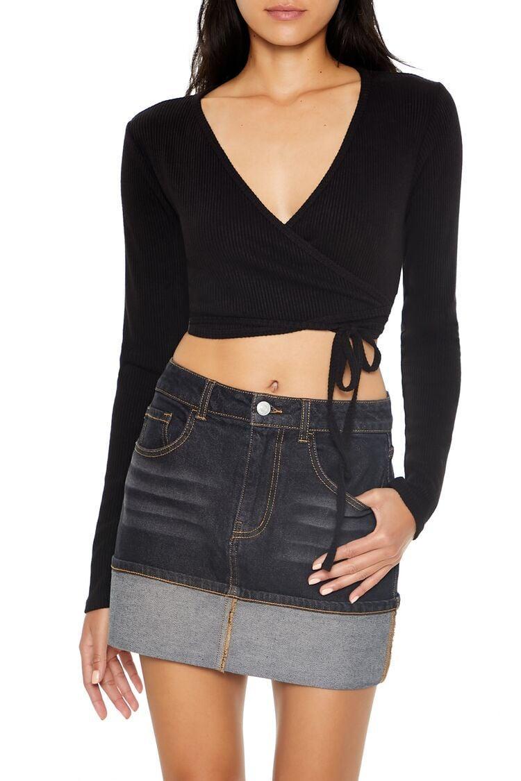 Cropped Rib-Knit Wrap Top | Forever 21 Product Image