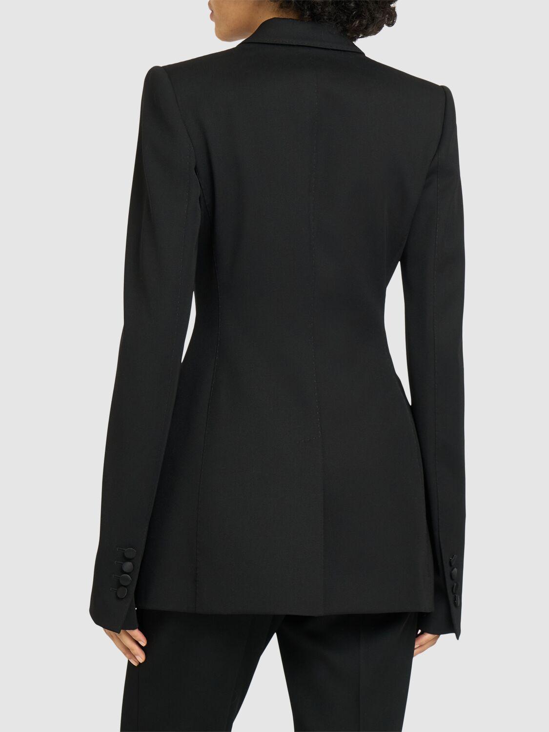 Double Breast Wool Blend Blazer In Black   Product Image