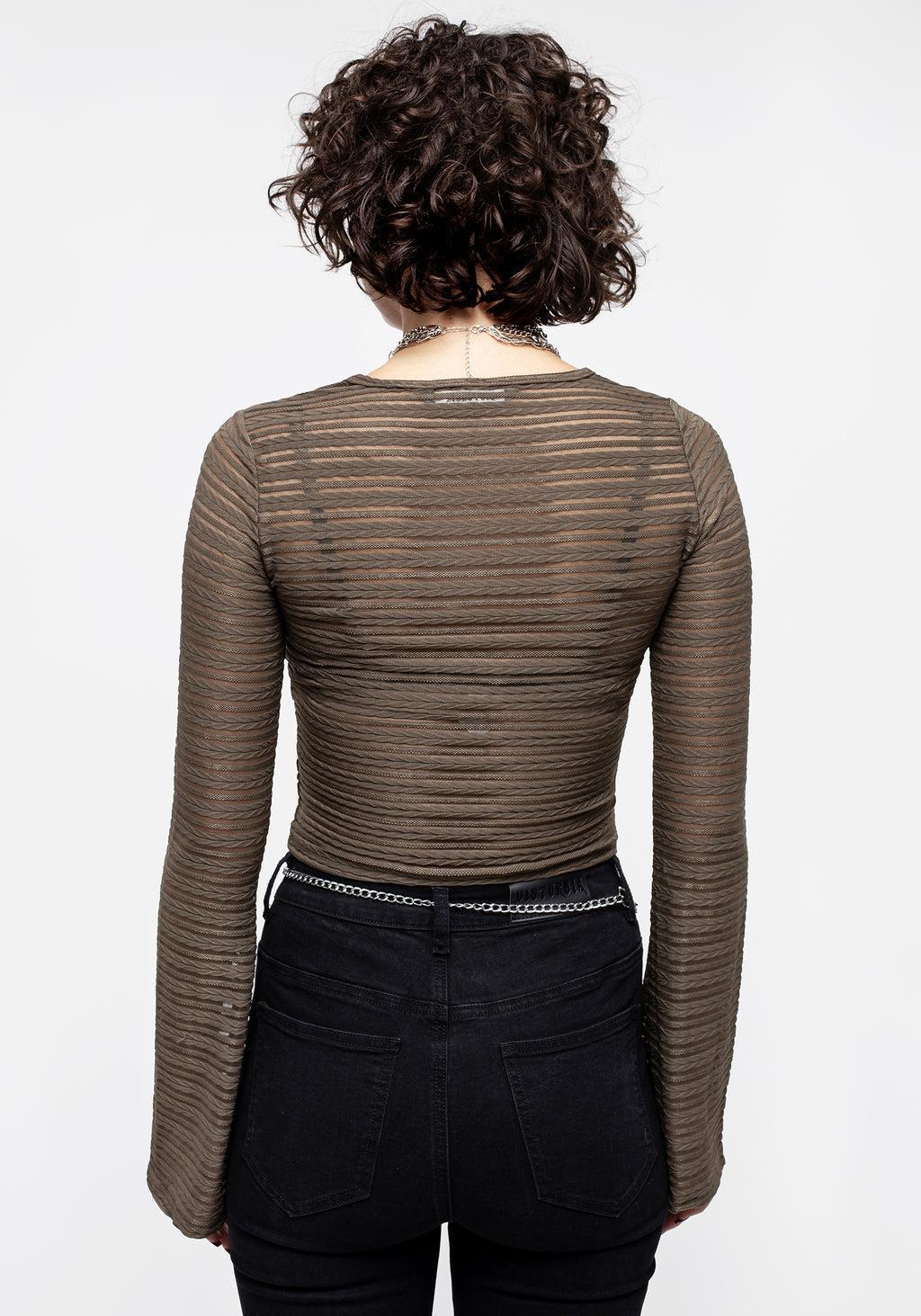 Habundia Flared Sleeve Crop Top - Moss Stone Product Image