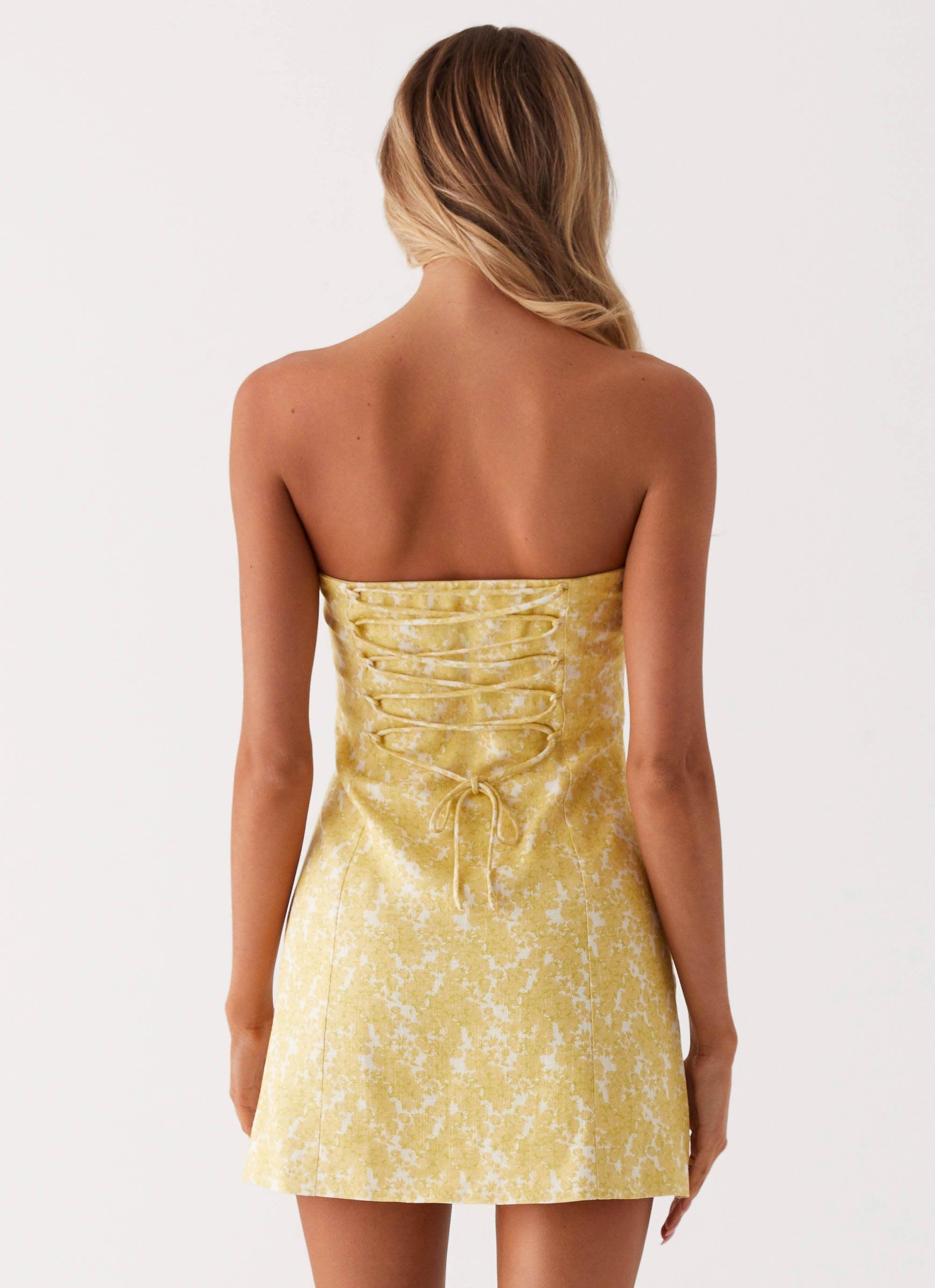 Livvy Strapless Mini Dress - Yellow Floral Product Image