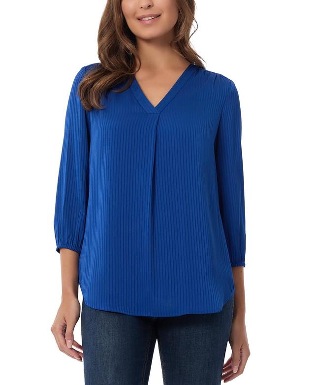 Jones New York Womens Pleated V-Neck 3/4-Sleeve Top Product Image