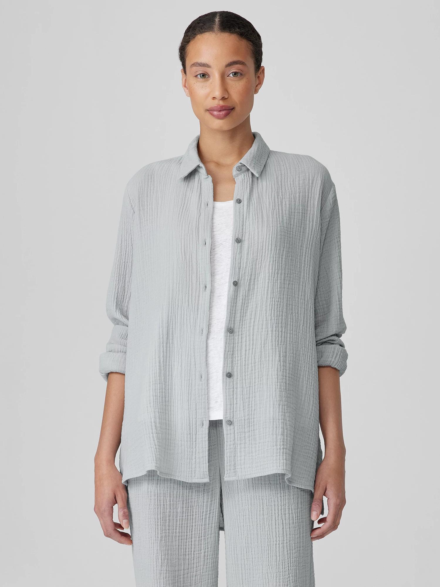 EILEEN FISHER Organic Cotton Lofty Gauze Classic Collar Shirtfemale Product Image