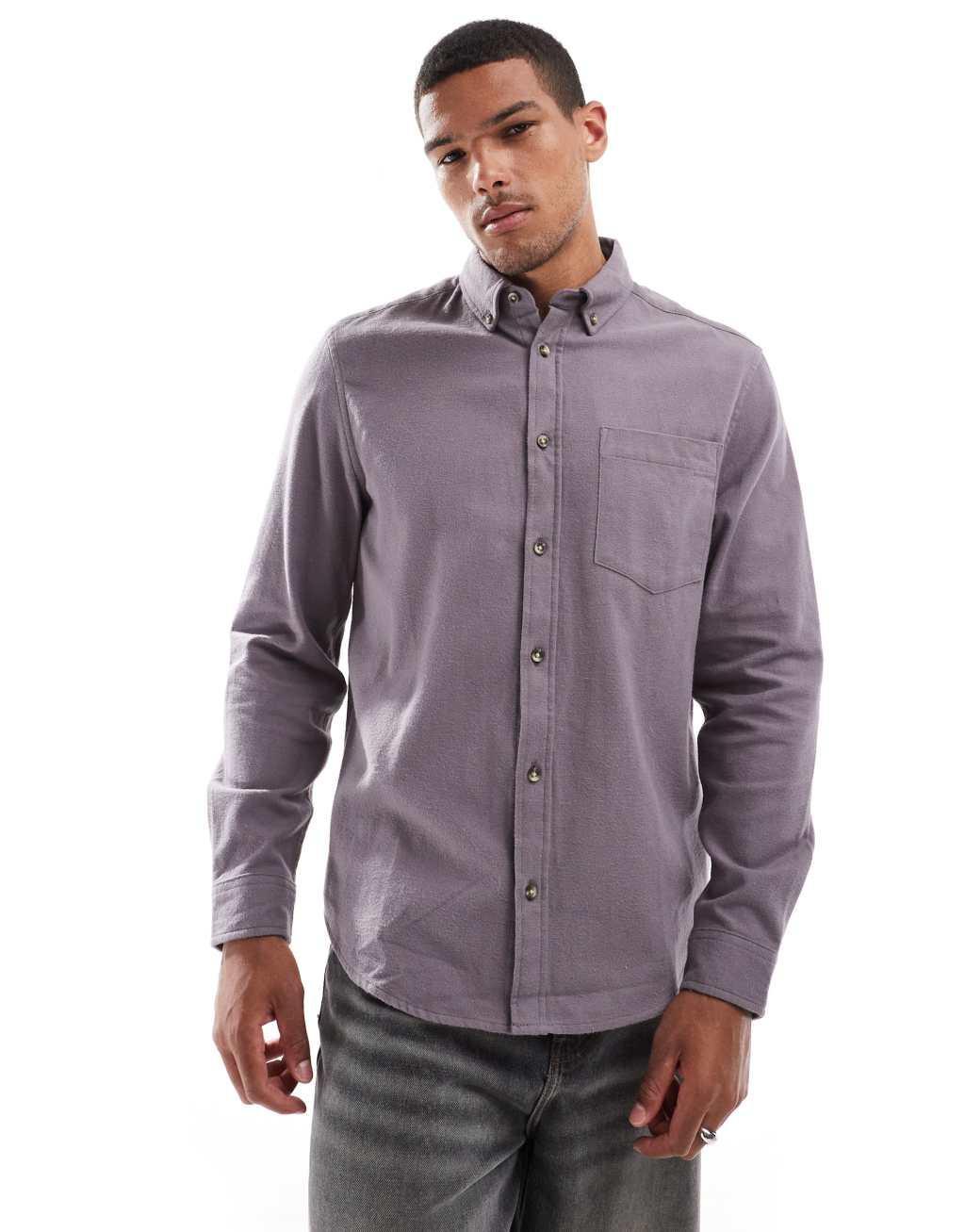 ASOS DESIGN brushed oxford shirt in gray Product Image