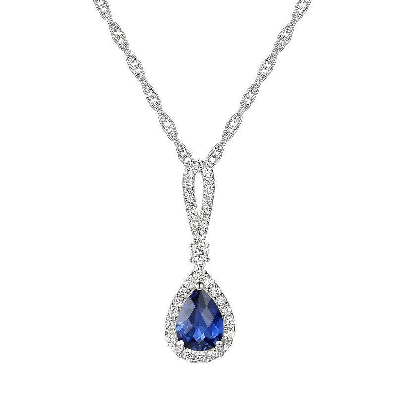 Sterling Silver Lab-Created Sapphire Pendant, Womens Product Image