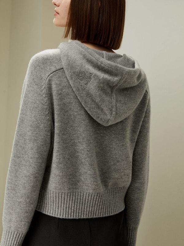 Short Zip-Up Wool Cashmere Hoodie Product Image