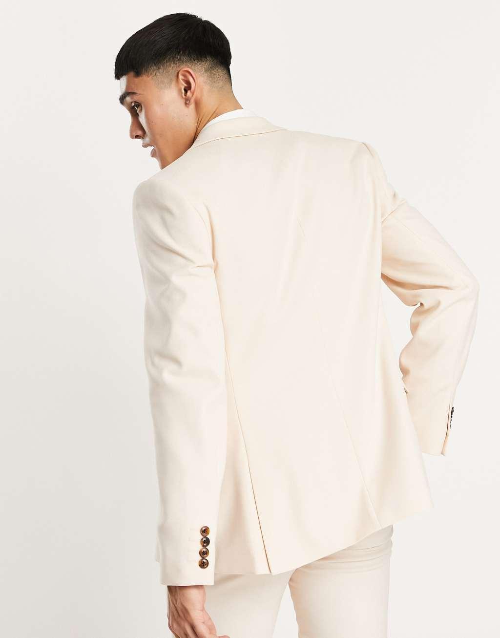 ASOS DESIGN wedding super skinny suit jacket in stone micro texture Product Image