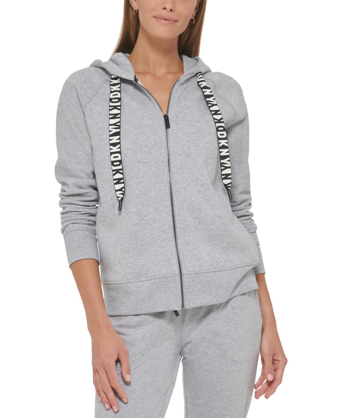 Dkny Sport Womens Logo-Drawstring Fleece Full-Zip Hoodie sand Product Image