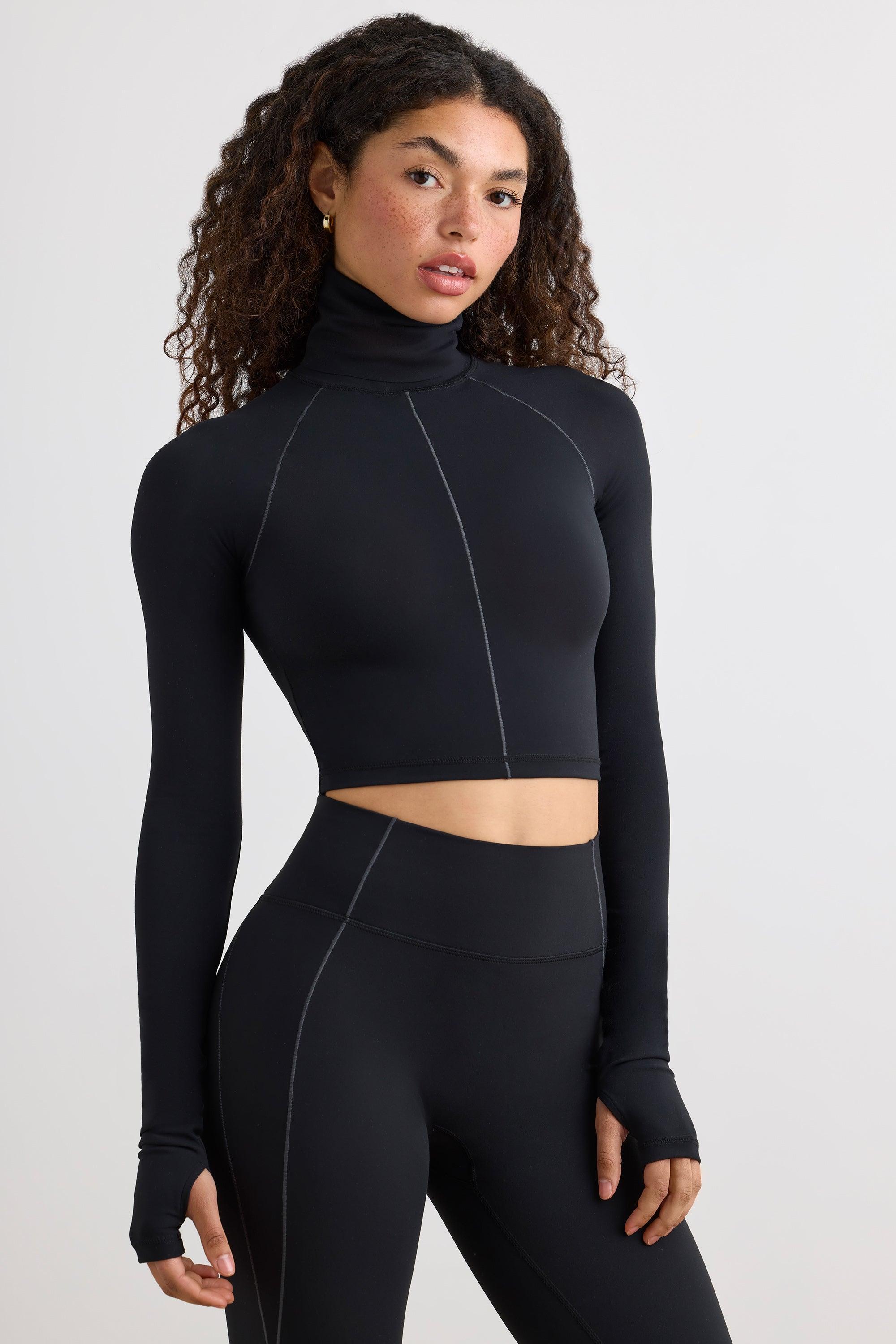 Soft Active Turtleneck Crop Top in Black Female Product Image