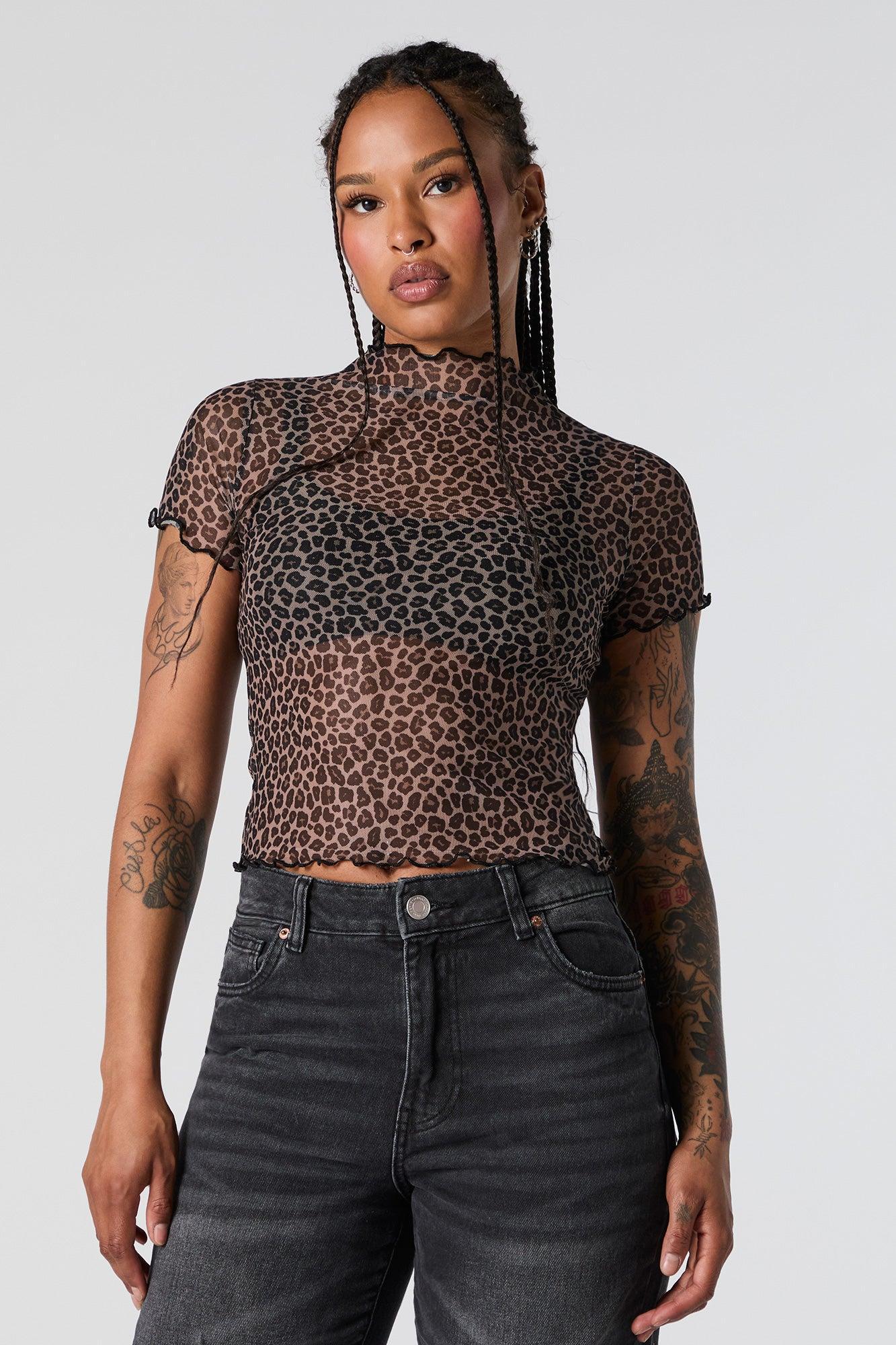 Mesh Mock Neck Lettuce Edge Crop Top Female Product Image