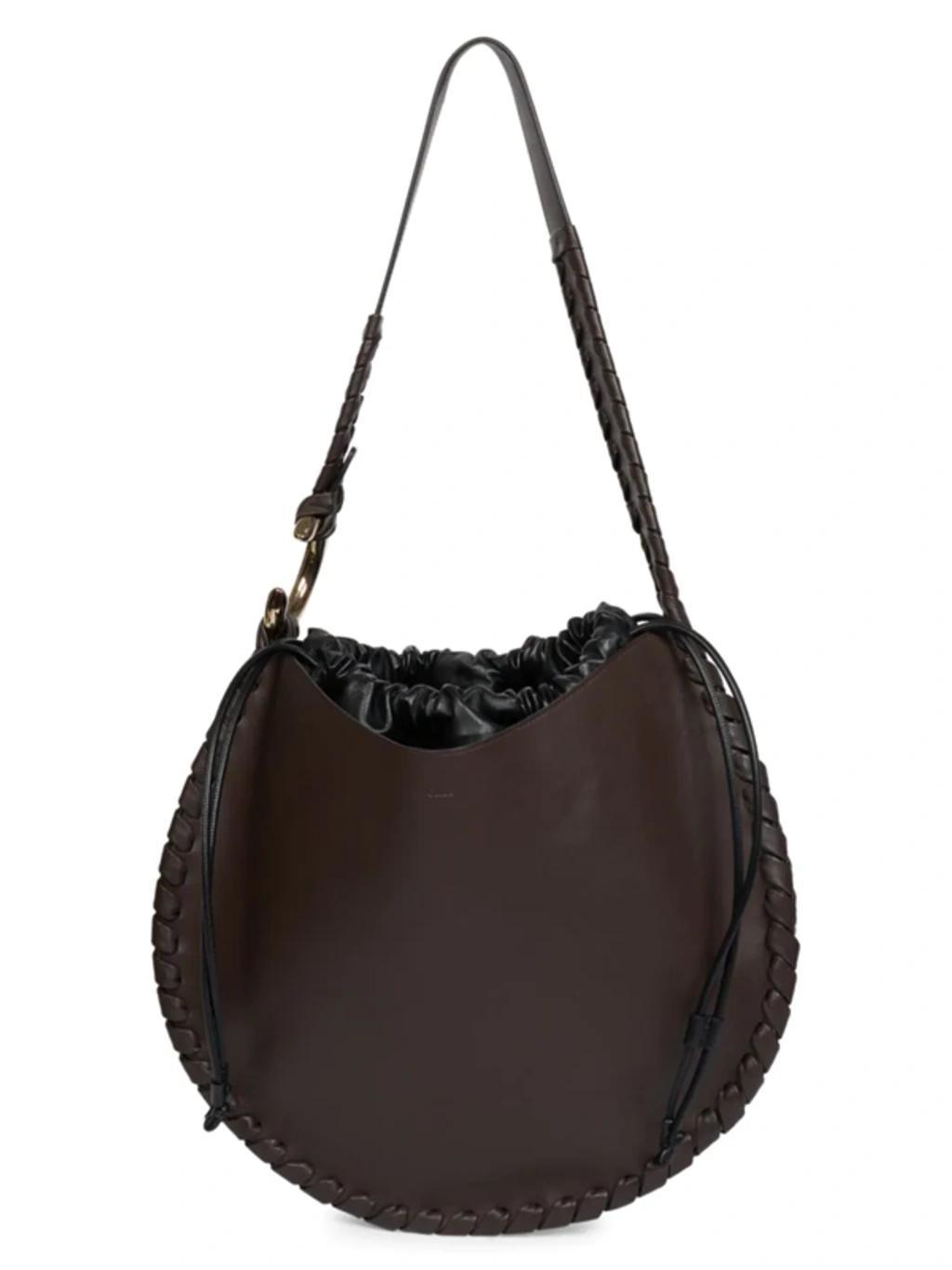 Mate Large Woven Leather Drawstring Hobo Bag In Bold Brown Product Image