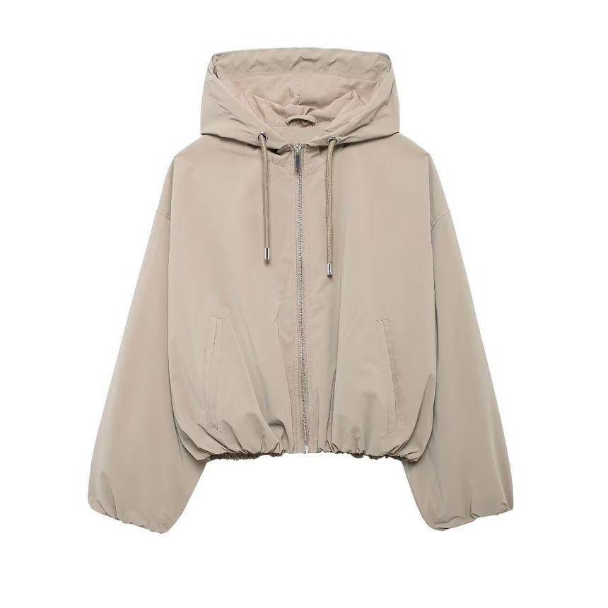 Hooded Plain Zip Up Jacket Product Image