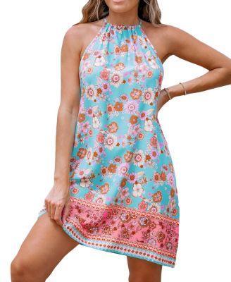 Women's Floral Print Halterneck Mini Beach Dress Product Image