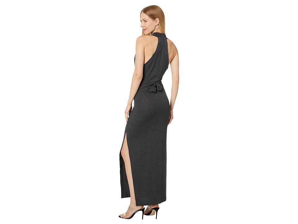 Norma Kamali Neeta Tie Front Side Slit Gown (Dark Grey) Women's Dress Product Image