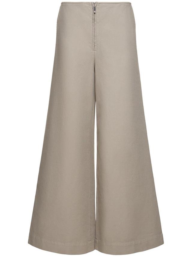 Cotton Wide-leg Trousers In Grey Product Image