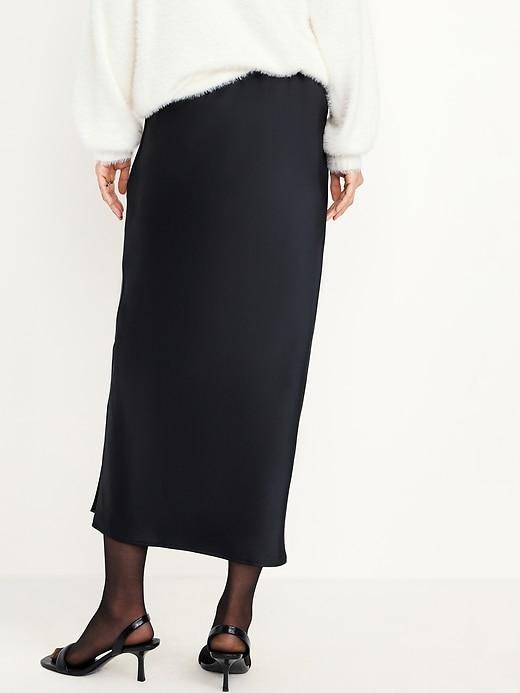 High-Waisted Satin Midi Slip Skirt Product Image