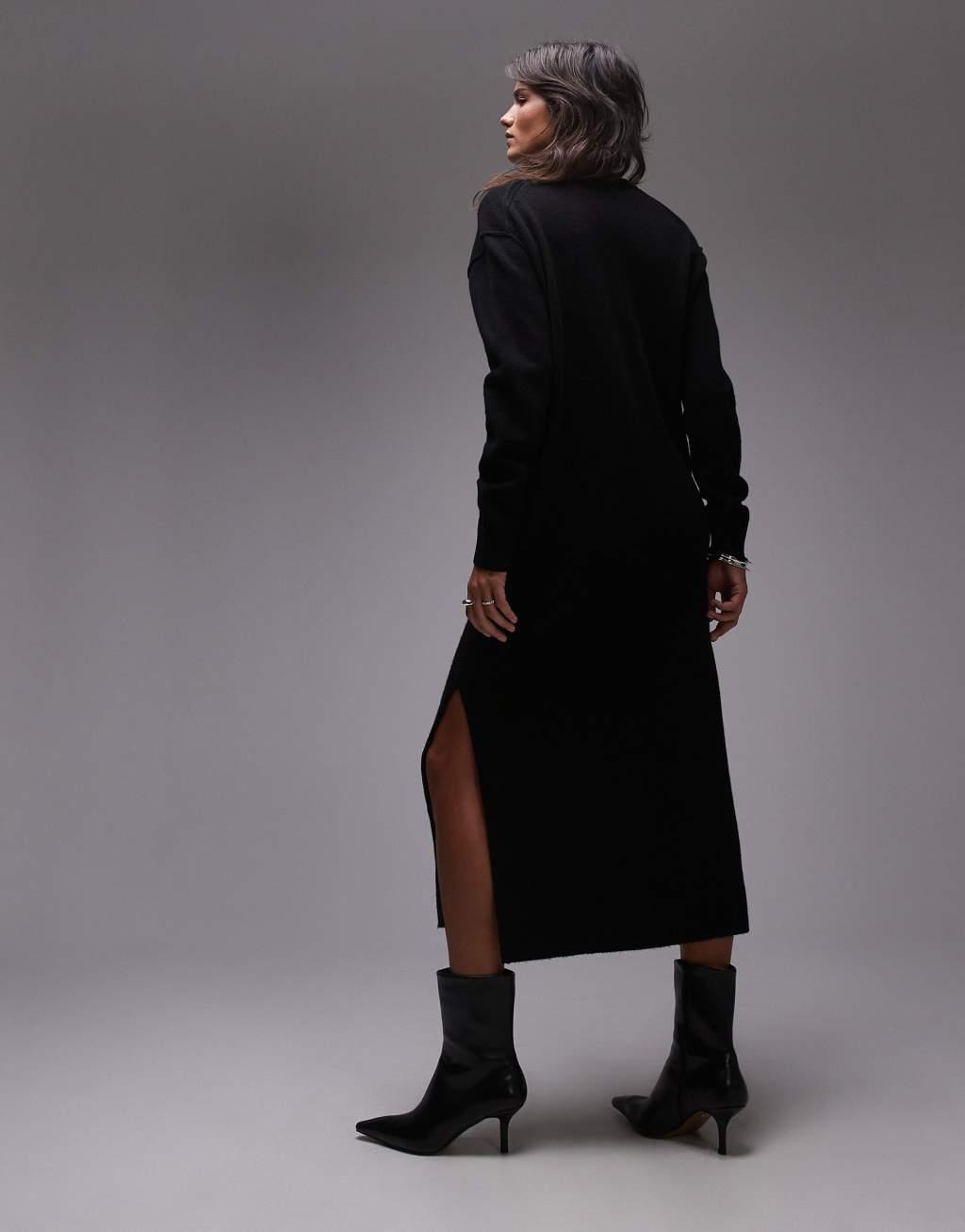 ARKET oversized knit midaxi dress with side splits in black Product Image